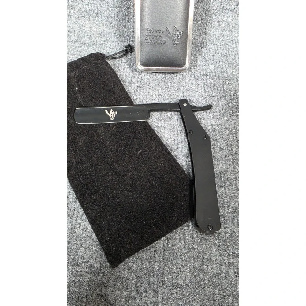 Velvet Forge Razors Straight Razor Black Folding‎ Shavette w/ Case & Pouch